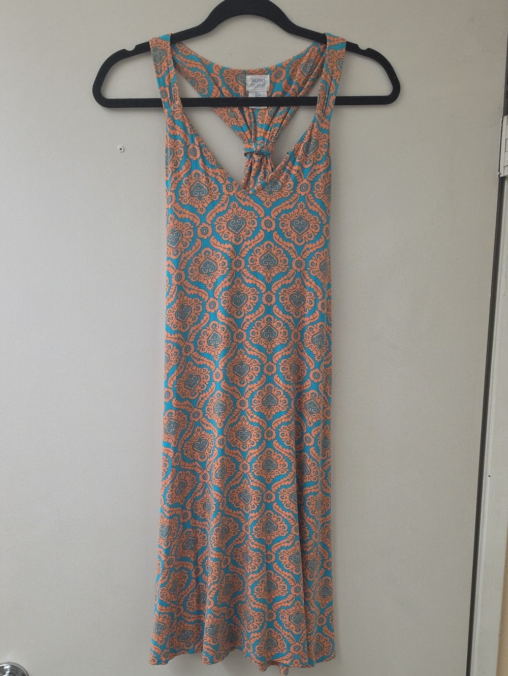 Sigrid Olsen Orange & Teal Printed Racerback Maxi Dress Small